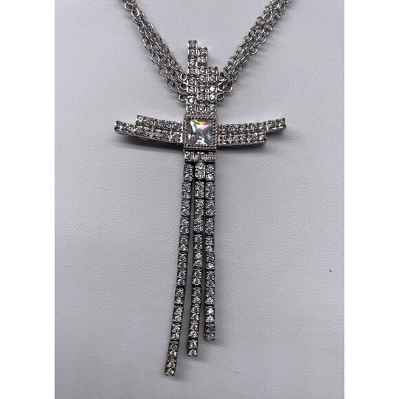 Rhinestone CROSS Pendant Silver-tone layered necklace Phoenix Jewelry - Picture 1 of 7
